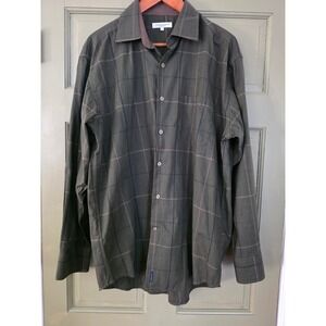Alex Cannon Mens Large Olive Green Plaid Herringbone Cotton Button Down Shirt